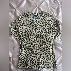 Express Fitted Leopard Print Long Sleeve Top, Size Medium